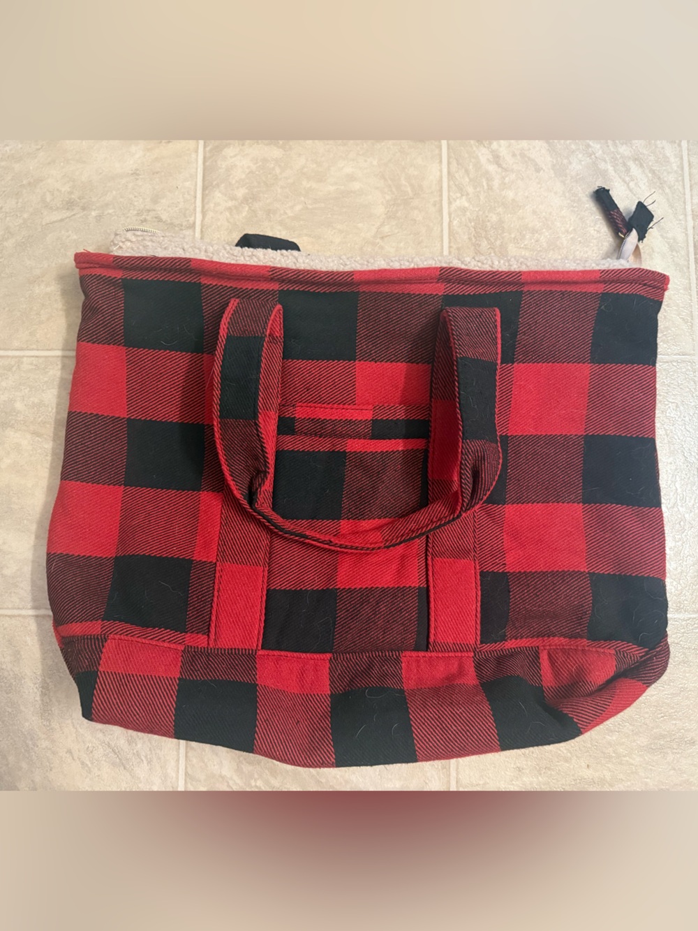 Red & Black Buffalo Plaid Sherpa Lined Oversized Tote Bag